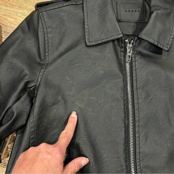 Blank NYC Black Bomber Jacket with Red and White Stripes - Size M - Picture 3 of 11